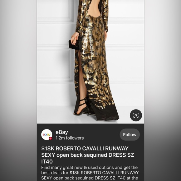 ROBERTO CAVALLI GOWN: open back, sequins, silk, animal print, slit, maxi, formal - Picture 2 of 16